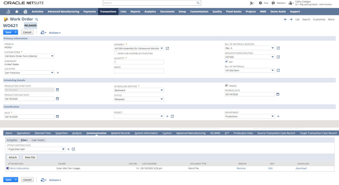 NetSuite Work Orders and Assemblies